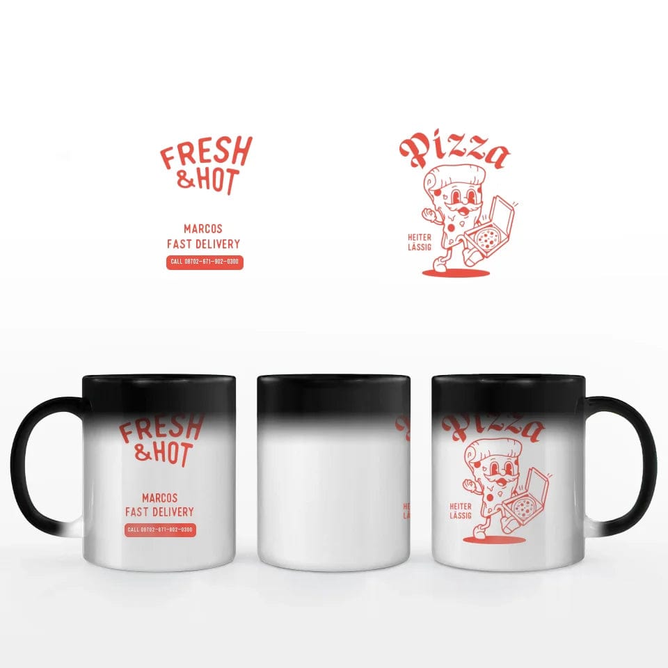 HEITER & LÄSSIG Motivtasse "Pizza" Keramik-Zaubertasse / Schwarz / 330 ml - aus nachhaltiger und fairer Produktion